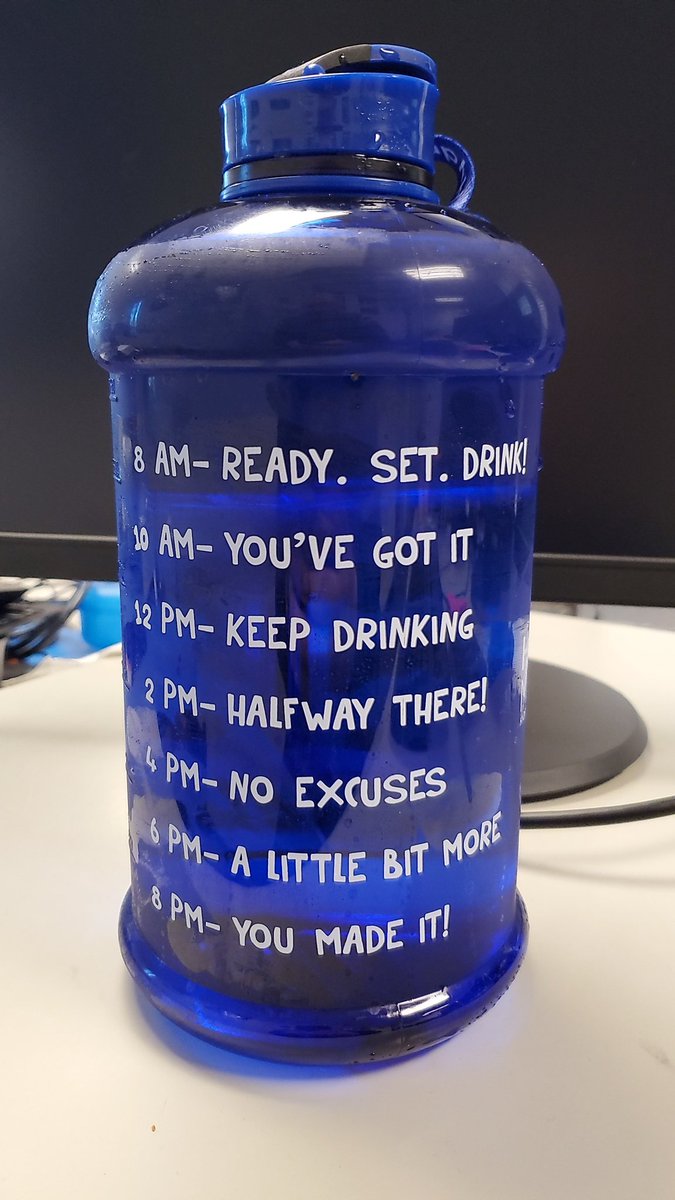 strawbarryj's tweet photo. Trying to up my water intake with this bad boy. I have no idea how @DrAdamZellmer drinks TWO of these every day, but I'm going to try. Work to do, time to be #unslakable. #Hungry #Thirsty #Commitment https://t.co/bfLfQNeWm8