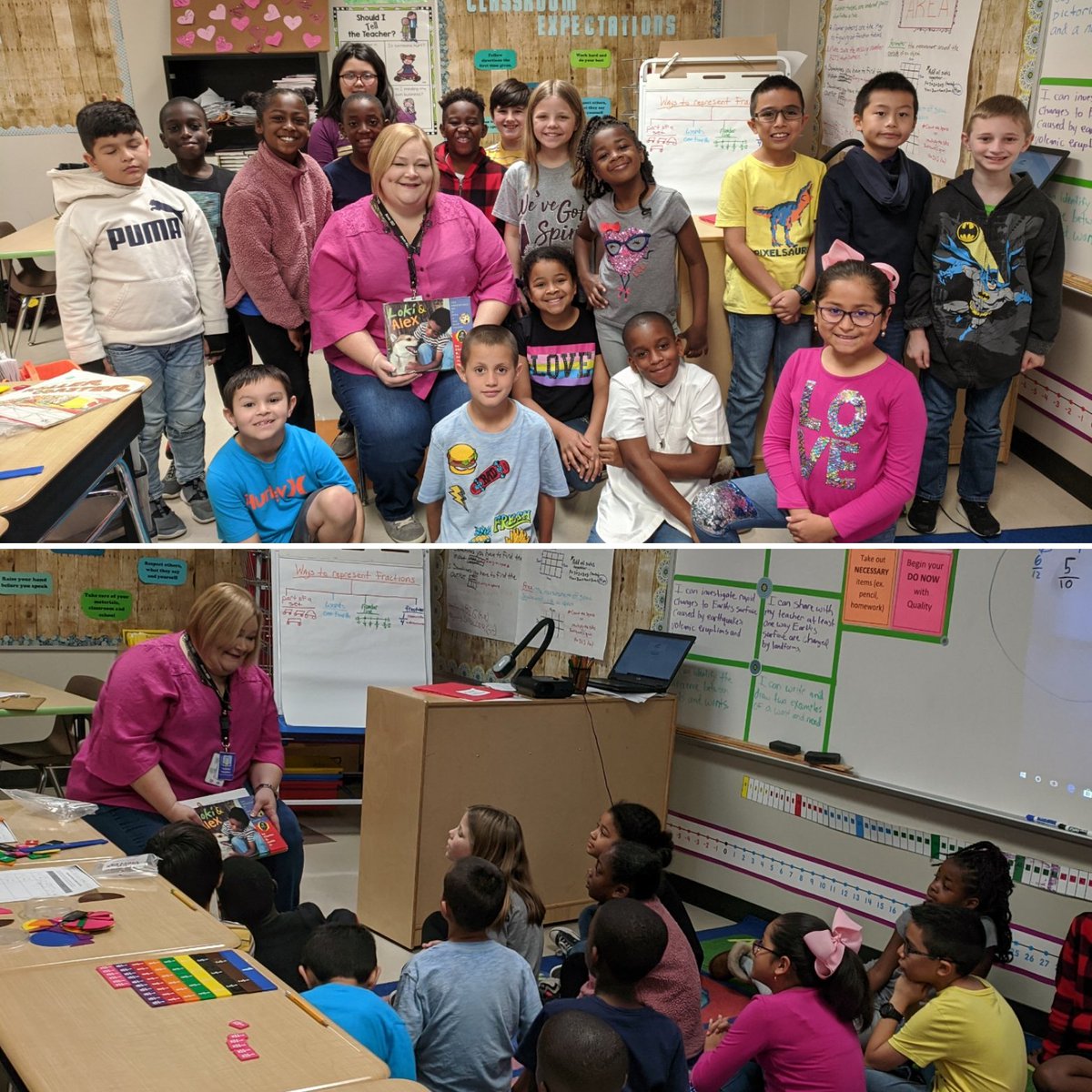 Holdenthird's tweet photo. Huge THANK YOU to Miss Rives for dropping by our 3rd grade classroom to read to my students. We enjoyed hearing about a book written from two perspectives.#LokiandAlex #mathisliteracy #Kidsreadtheworld @Dukelibrary @DukeElem @AlvinISD https://t.co/j1RU0DgeeH