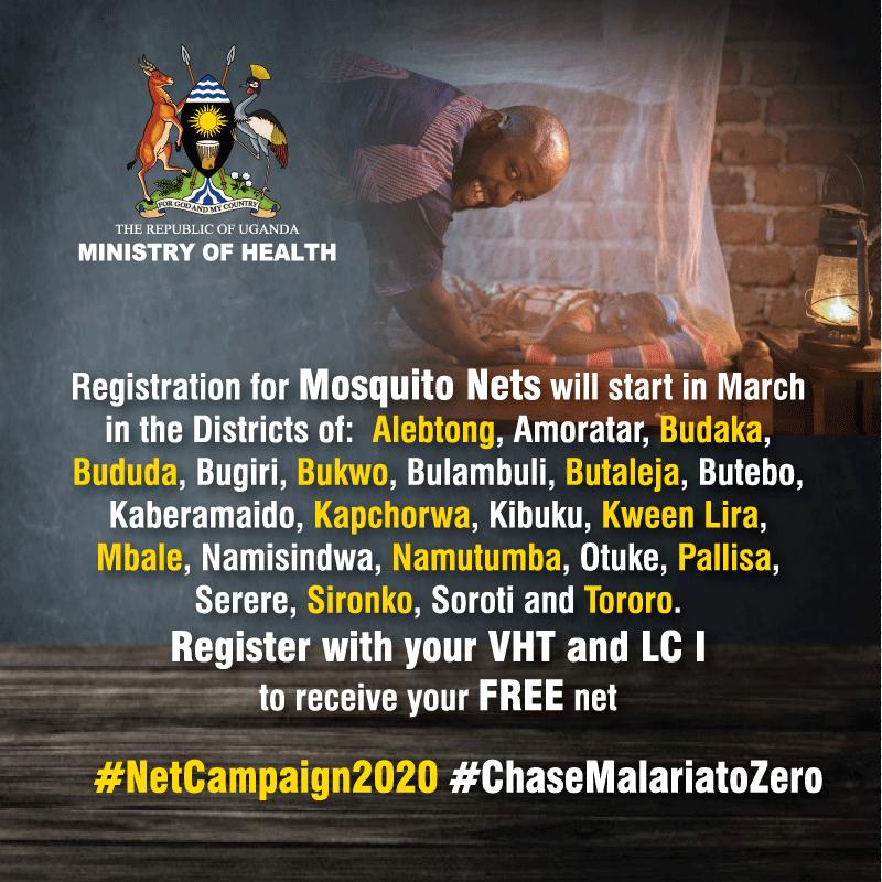 UgandaMediaCent's tweet photo. Registration of households will take place from 16-28th March 2020 in the listed districts 👇🏽 #NetCampaign2020 #ChaseMalariaToZero https://t.co/1LcyZibFNn