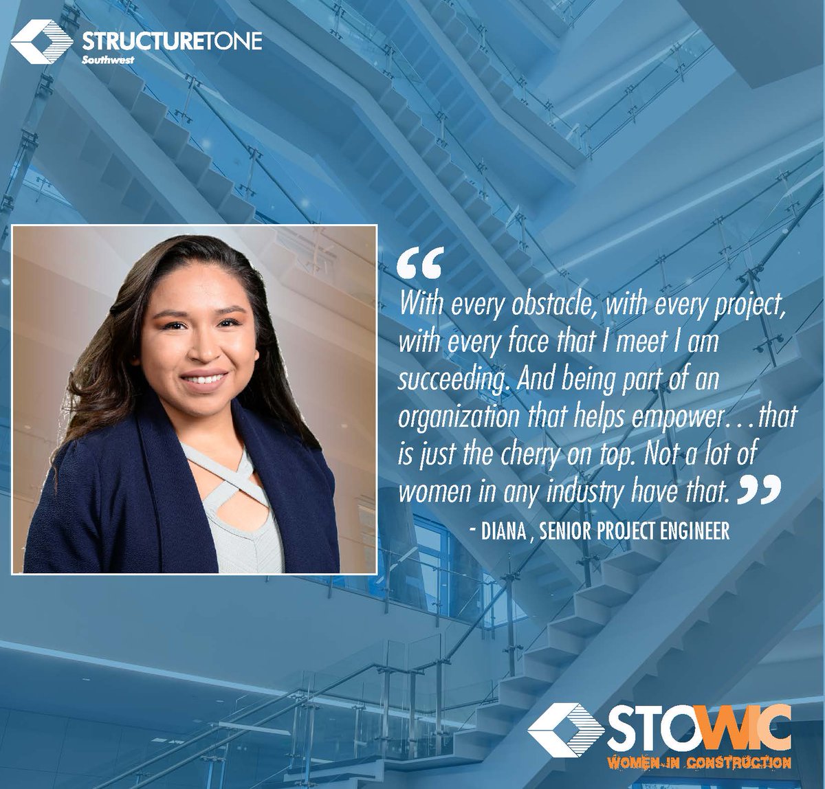 StructureToneSW's tweet photo. Thank you Diana, for that insight on being a Woman in Construction! Structure Tone Southwest is committed to instill the STO core values by further supporting gender diversity and employee growth within our organization. @StructureTone @NAWIC #WICWeek #WomenInConstruction #STOWIC https://t.co/WzFS2d4AQm