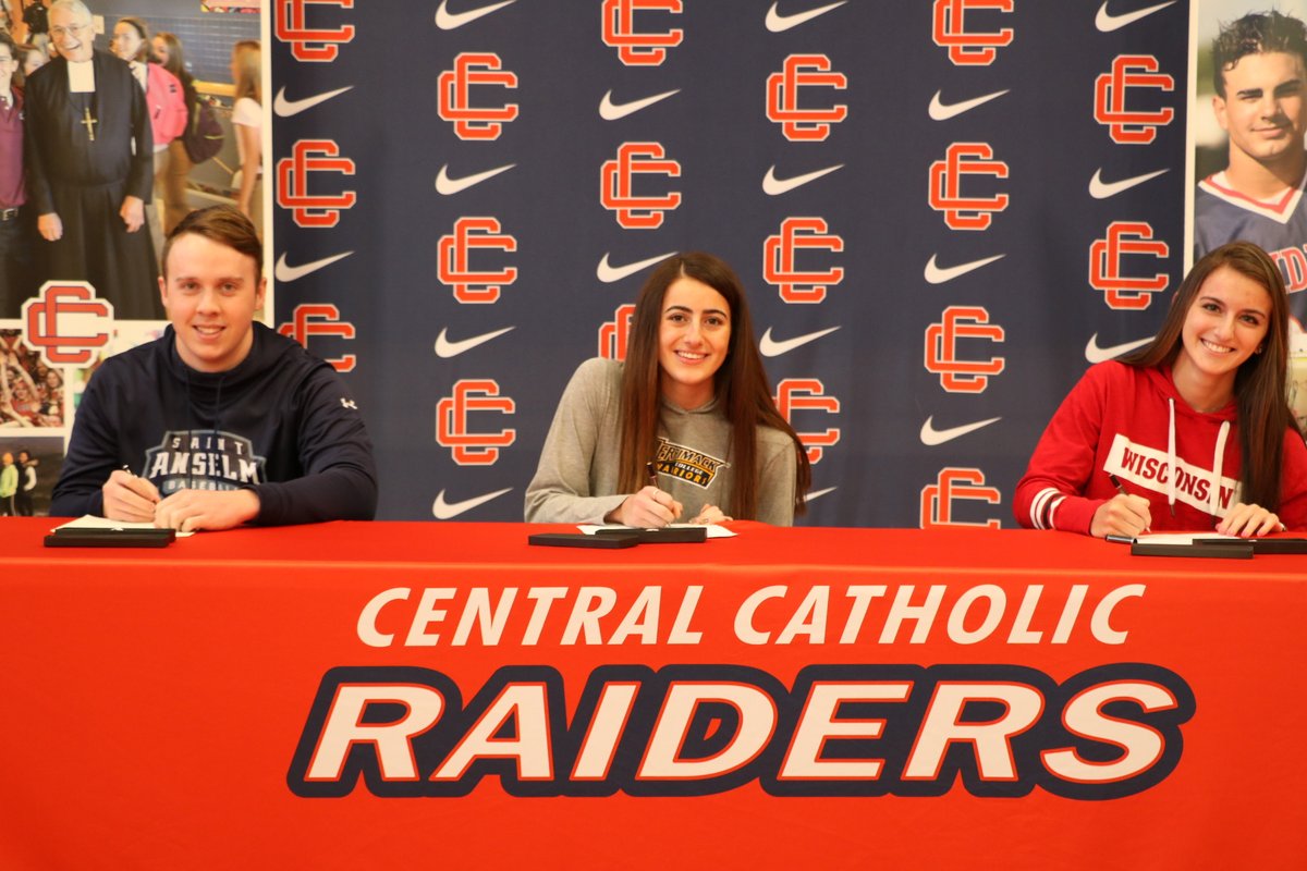 CCRaider_sports's tweet photo. We has three student athletes sign their NLI this morning. Congratulations to Carla Bouchrouche (Merrimack College Track &amp; Field) Victoria Moda (Wisconsin Crew) and Ryan Semenetz ( St. Anselm Baseball) https://t.co/wbPUm6ns83