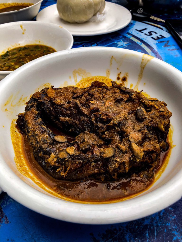 Pounded yam & Pocho with dried catfish Tiv Restaurant (opp blake garden)Garki, Abuja———N1800———Whats a food thats not your local food that you like? This is definitely one of mine! IG: pamsfoodtour