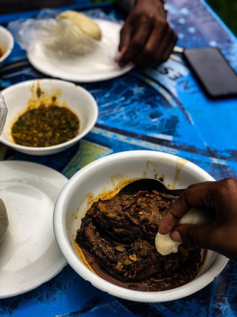 Pounded yam & Pocho with dried catfish Tiv Restaurant (opp blake garden)Garki, Abuja———N1800———Whats a food thats not your local food that you like? This is definitely one of mine! IG: pamsfoodtour