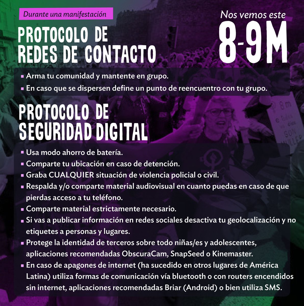 Coordinadora8m's tweet photo. qué hacer ante un control de identidad o detención, lista de cosas que llevar a una marcha y todo lo que nos pueda ayudar a vivir una Huelga Feminista segura. Nos cuidamos entre nosotras! #LaHuelgaFeministaVa

👇👇👇 https://t.co/kBJV3YWK6P