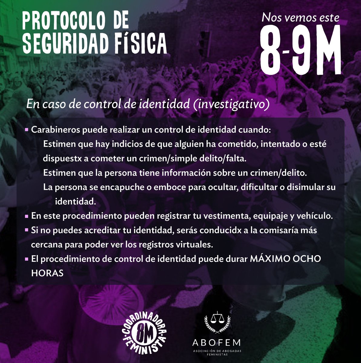 Coordinadora8m's tweet photo. qué hacer ante un control de identidad o detención, lista de cosas que llevar a una marcha y todo lo que nos pueda ayudar a vivir una Huelga Feminista segura. Nos cuidamos entre nosotras! #LaHuelgaFeministaVa

👇👇👇 https://t.co/kBJV3YWK6P