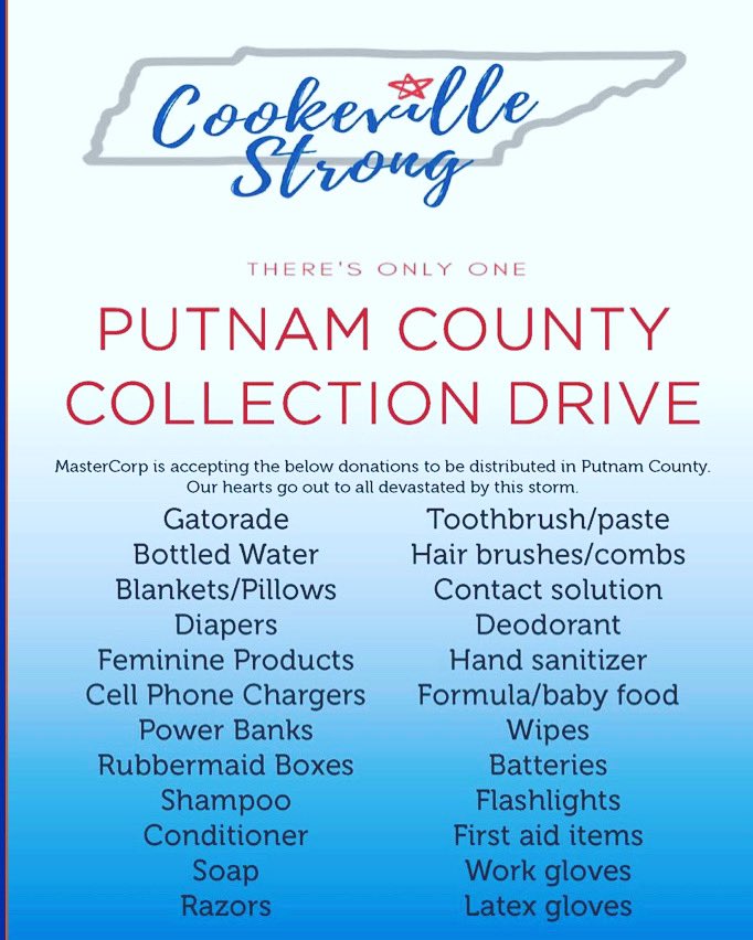Encouraging #knoxredsfc families &amp; the #knoxville #soccer community to support #putnamcounty. Please bring any of these items to the #Beardensoccer game Thurs. night to help those affected by the storms in #Cookeville. #knoxreds #knoxvillereds #knoxvilleredsfc #knoxvillesoccer