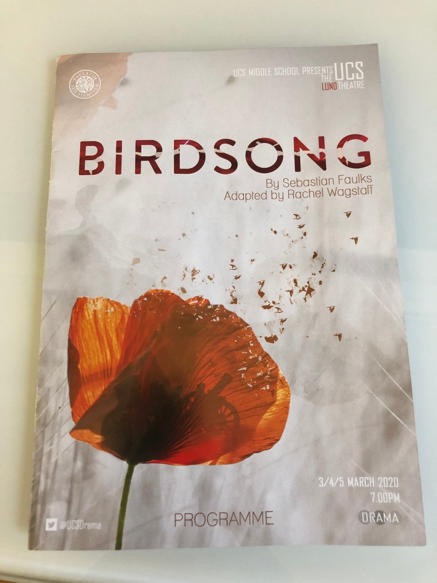 I hope the cast of Birdsong enjoy their last night and know their audience most certainly will <a href="/UCSHampstead/">UCS Hampstead</a>. An incredibly sensitive, touching and poignant production from the Middle School. Well done to all of you <a href="/UCSDrama/">UCS Drama</a>.