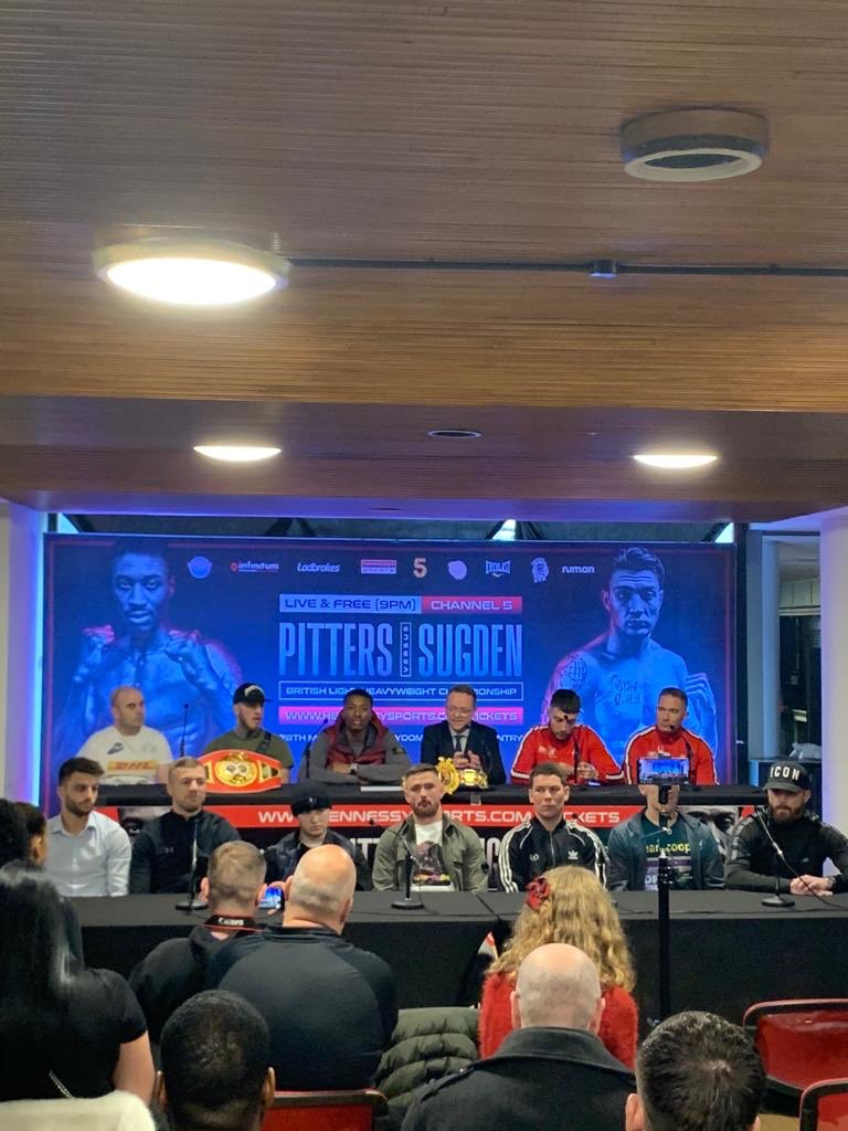 HennessySports's tweet photo. ✅ Presser for #PittersSugden completed.

🎥 Keep an eye out for videos and interviews later today!

🥊 @ShakanPitters vs @Chad_2Slick on 28th March, live &amp; free on @channel5_tv. https://t.co/7DqjUIKFqM