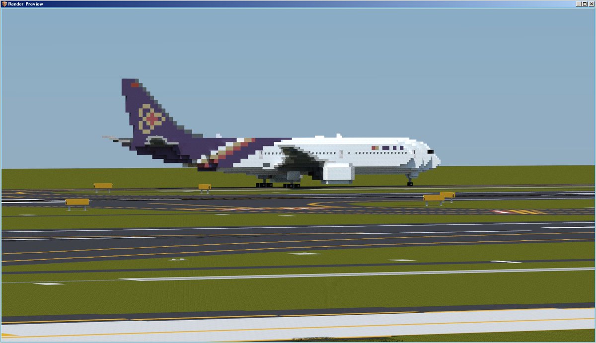 空港好きのﾏｲﾝｸﾗﾌﾀｰ 羽田空港制作中 マイクラ空港作りですが 以前作ったボーイング787をタイ国際航空っぽい感じに塗り替えてみました 限られたドットでタイ国際航空のロゴを作るの難しかったです 次は国際線ターミナルビルの駐車場と実際には無い地下鉄駅