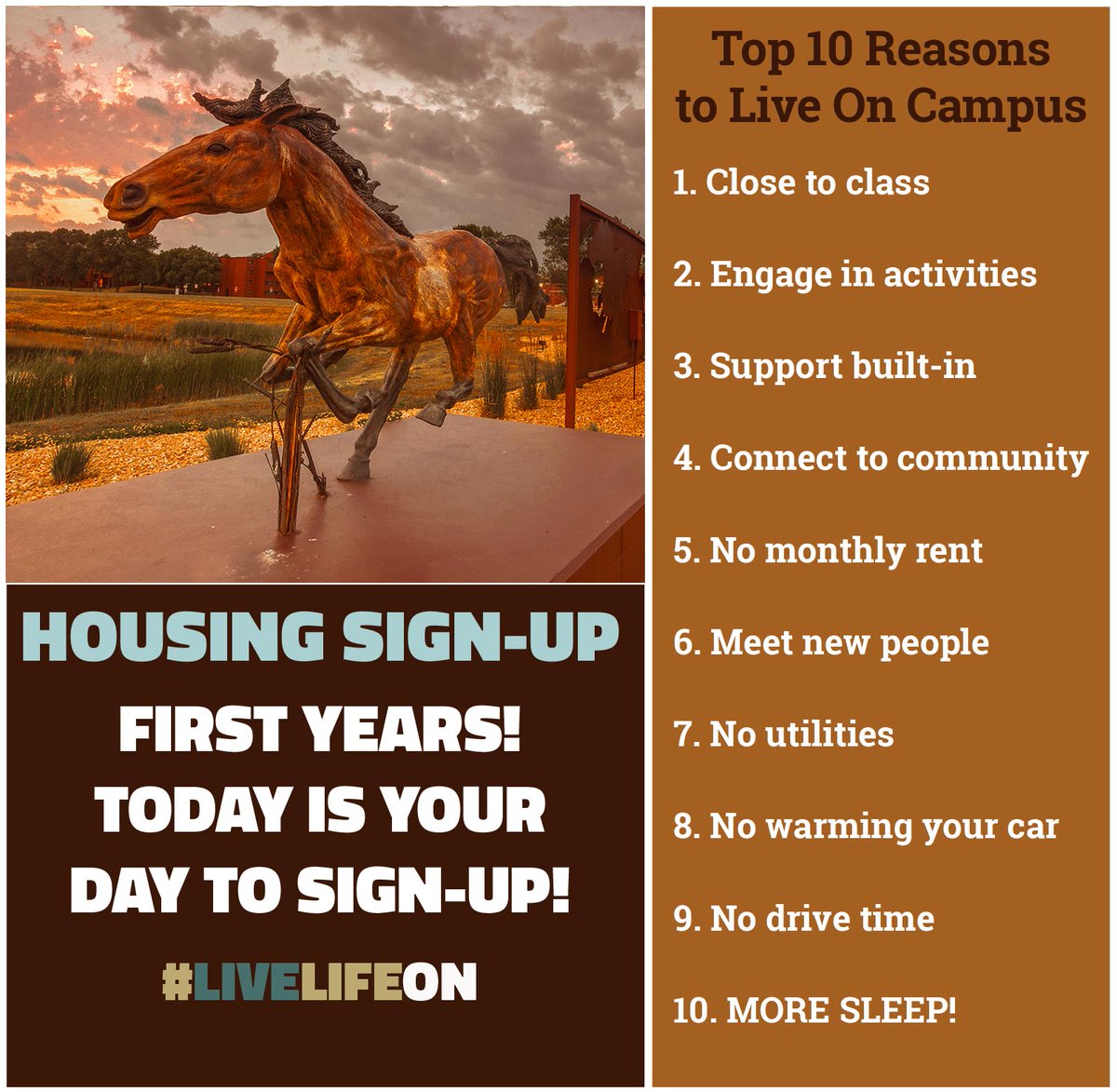 SMSUToday's tweet photo. Housing Sign-Up: Today, March 5 First year students. Discover life on campus: Reason #10 MORE SLEEP! #LiveLifeOn Explore the options: https://t.co/OXUj3DN8Ek https://t.co/nt3nEBa6Fd
