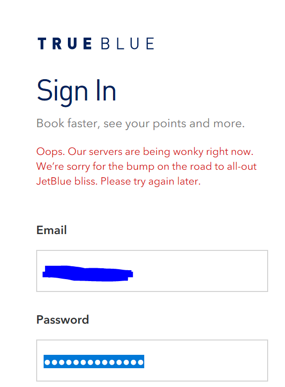 chaskielt's tweet photo. Ugh, @JetBlue. Message should read "servers are being wonky again," not "right now." https://t.co/E1NuWFSlVW