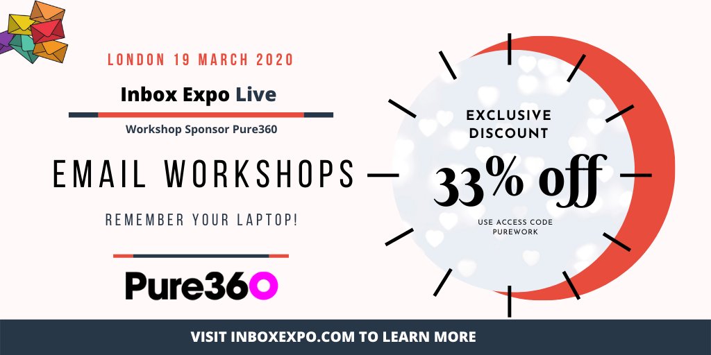Pure360's tweet photo. Hurry! 🏃‍♀️

Use code "PUREWORK" to receive an exclusive 33% off discount to the 2020 Inbox Expo.

Visit https://t.co/KFuI2sAM3K to secure your ticket!

#betterstartshere #emailmarketing #inboxexpo #emailmarketingevent https://t.co/nWDlvzkoNf