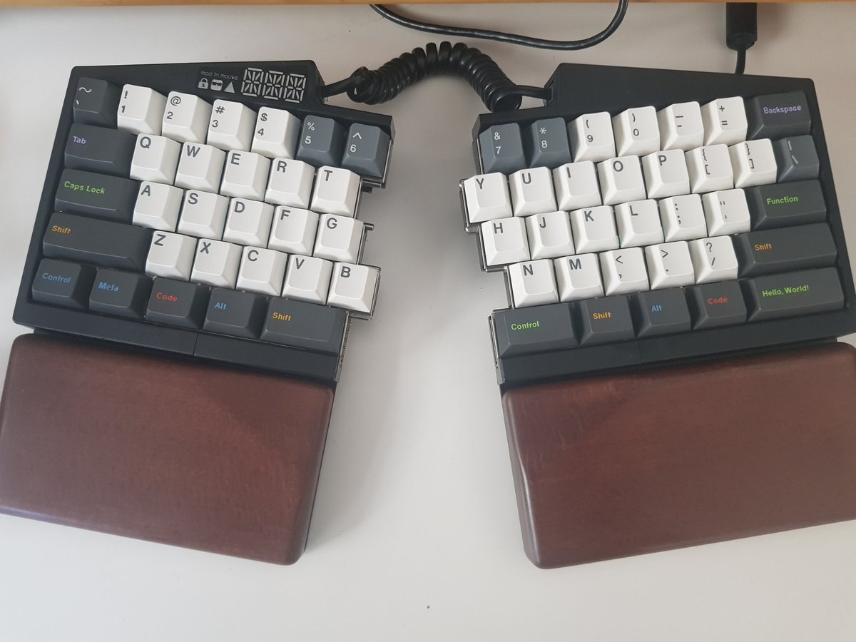 Semi final form of my <a href="/UltHackKeyboard/">Ult. Hack. Keyboard</a> ... still looking for the GMK Oblivion spacekit.