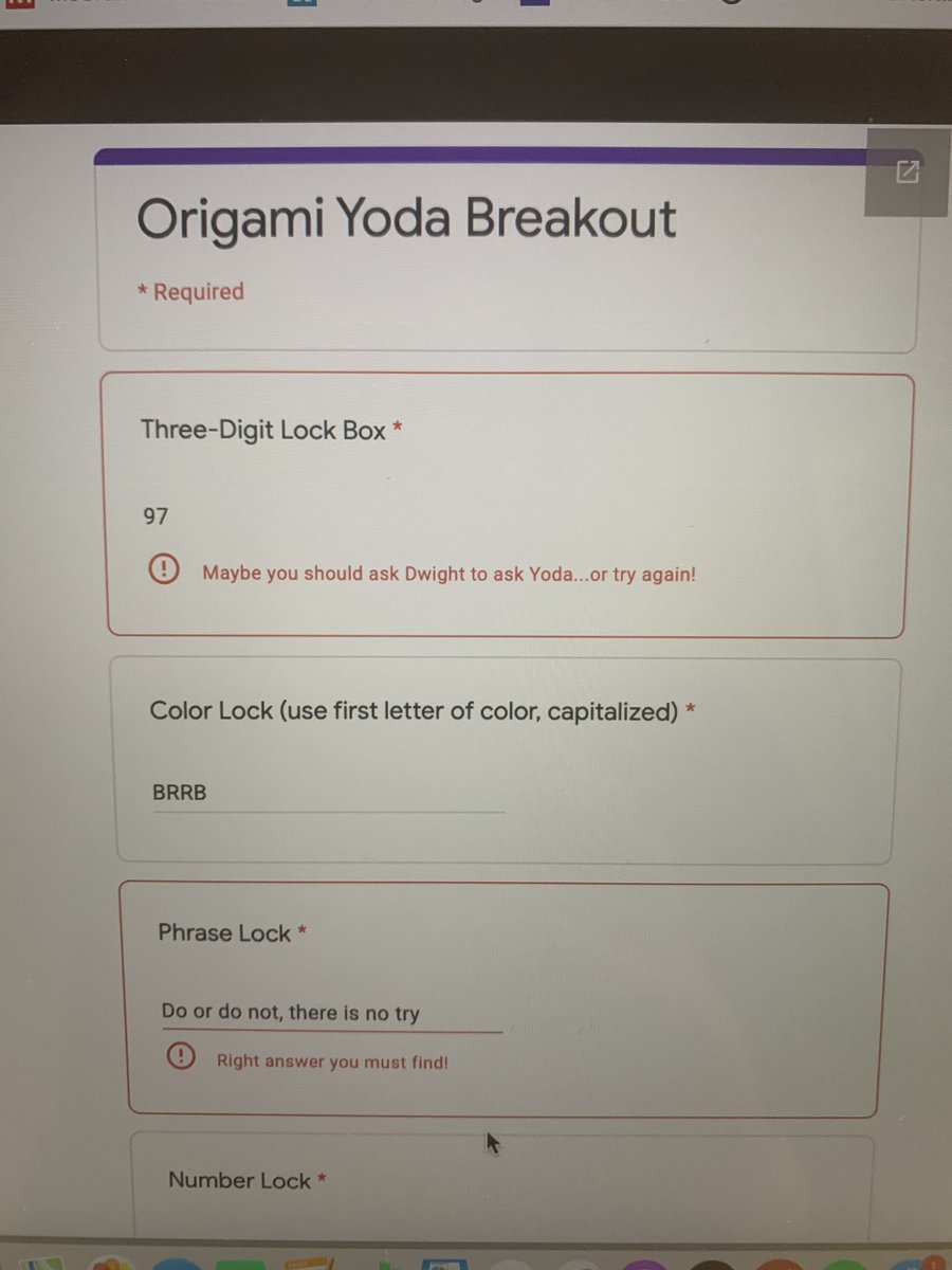 MissSolchik's tweet photo. Today was our final #OrigamiYoda book club! Students put their knowledge to the test with a #digitalbreakout and a chance to win an “out of this world” prize. Thanks for organizing book clubs, @wayne5th ! #proud2bMIS https://t.co/mtkdpnNBpK