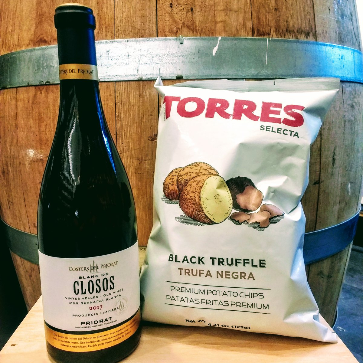 We're now stocking some of our favourite snacks, which officially makes us a one-stop shop for a wet night like this! We like to pair these incomparable <a href="/PatatasTorres/">Patatas Torres</a> truffle crisps with the #blancdeclosos skin-contact white from <a href="/CostersPriorat/">Costers del Priorat</a>. #muswellhill #n10 #crouchend