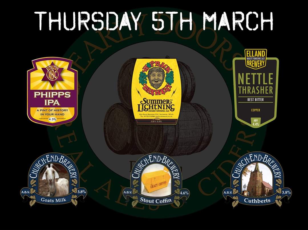 EarlyDoorsDav's tweet photo. 🍺🍺🍺 Your Thursday Beers 🍺🍺🍺

A @churchendbeer dominated board, along with our regular from @PhippsNBC, a favourite from @HopBackBrewery and a new one from @EllandBrewery https://t.co/soBWjfxZKV