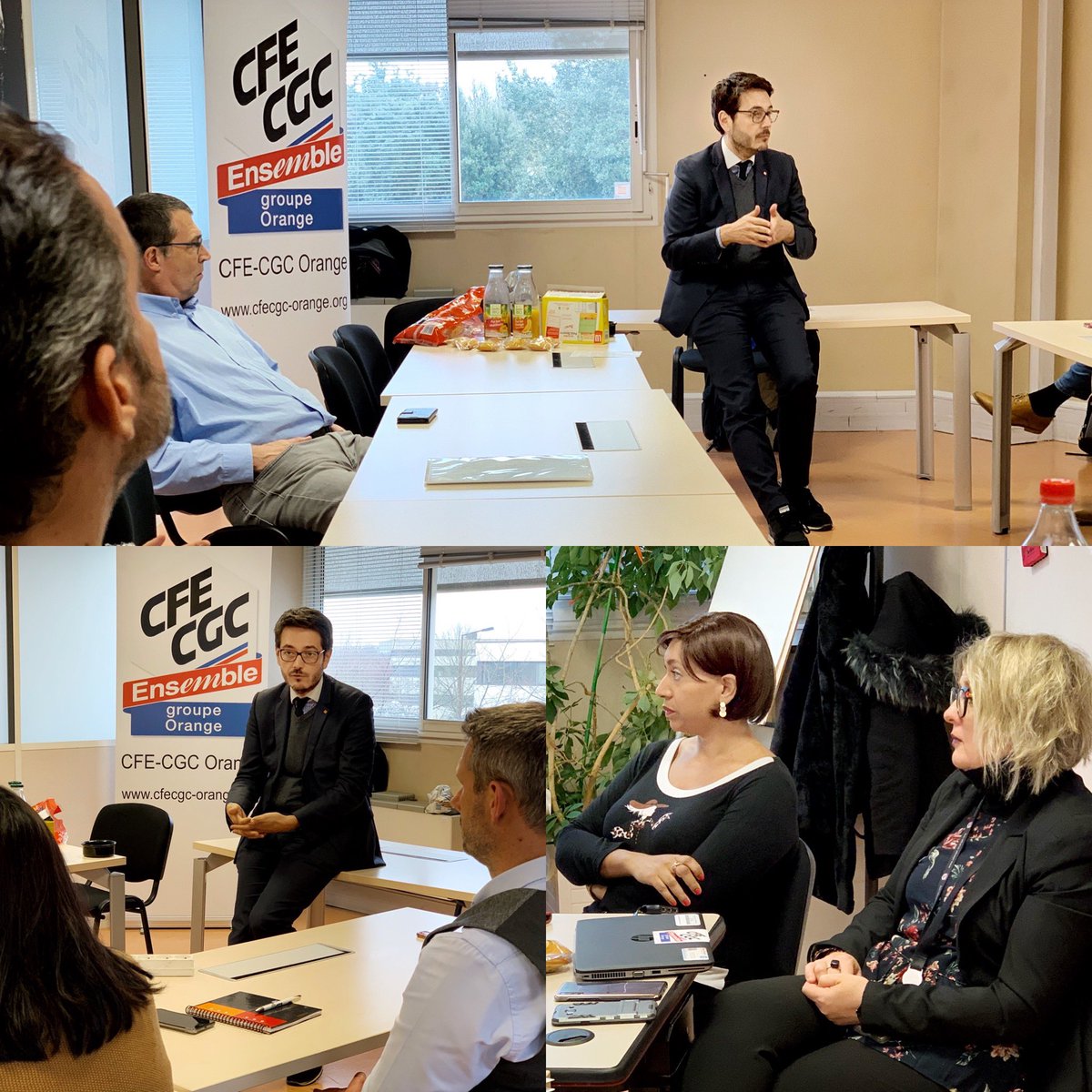CourtinPascal's tweet photo. Avec @TChatelier, secrétaire général adjoint de la @CFECGCOrange , rencontre conviviale et informative avec les collaborateurs de @orange au service des #Entreprises. #Actu #ActionnariatSalariés #CSE #OrdonnanceMacron @SebCrozier @dalboussiere https://t.co/KyYboetFrS