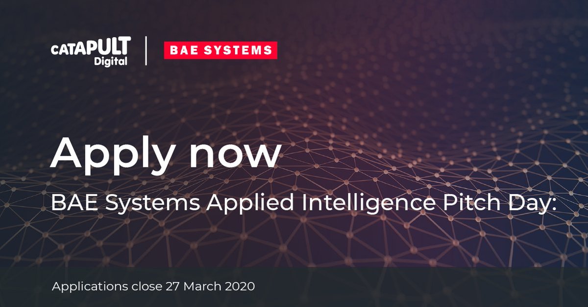 DanaElman's tweet photo. Think your #AI &amp; #machinelearning solutions can help enable data transformation or optimisation for financial services and government? Apply to the @DigiCatapult @BAESystems AI Pitch Day open call to respond to a real world industry challenge. Apply now: https://t.co/IXwqdPLYTf https://t.co/27LZUQb6aW