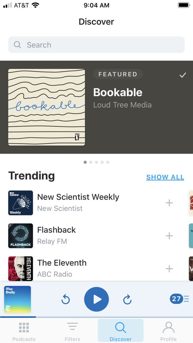 amandastern's tweet photo. There’s nothing like opening your podcast player to listen to The Daily only to see your own podcast is being featured!!! Thank you @pocketcasts! You’re the best, and we will marry. #pocketcasts #bookablepod #loudtree https://t.co/SXveMb3aoM