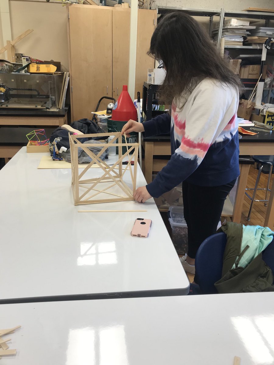 Students in Physics working in the Makerspace on their egg drop project#authenticlearning