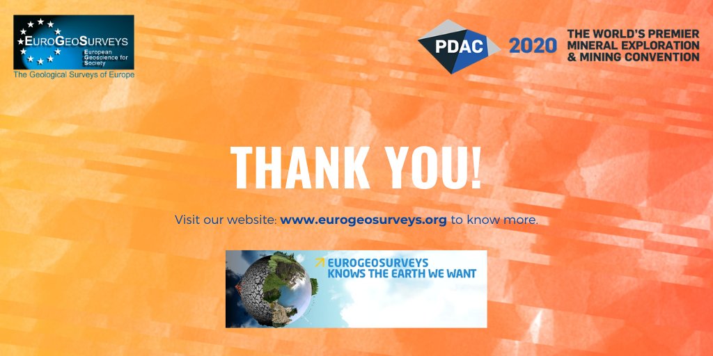 A big thank you to everyone who came by the #EuroGeoSurveys - EU booth🇪🇺 at the #PDAC2020🇨🇦 convention! It was nice meeting you all. 
See you again in 2021! 
Visit our website👉 eurogeosurveys.org to know more.