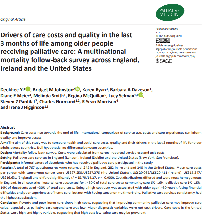 PalliativeMedJ's tweet photo. In the last 3 months of life, more than 80% of the total health and social costs were attributable to hospital care and the costs of #palliativecare were only ~10%, despite the fact that all patients had accessed specialist palliative care. https://t.co/uHJ5seEa5w #hpm #hapc https://t.co/7GPnsW0J1L
