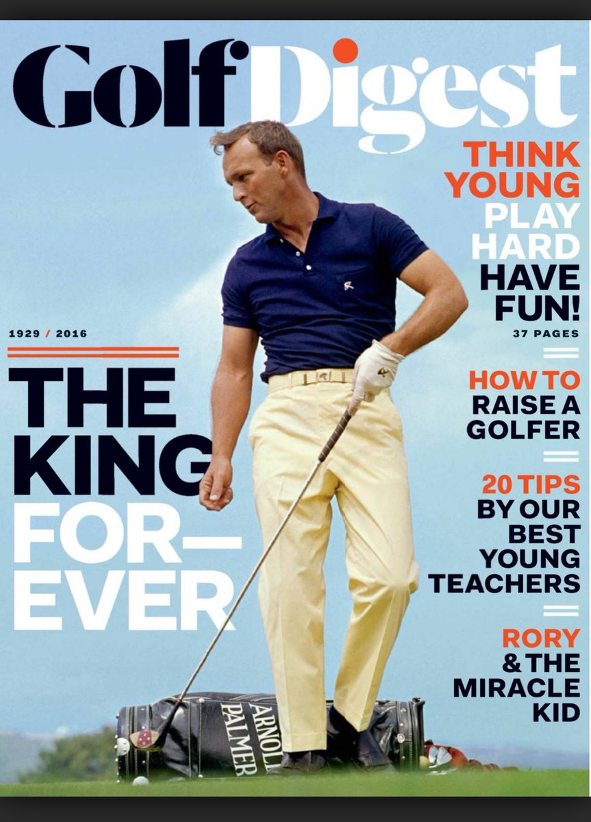 JimVeator's tweet photo. In honor of @APinv beginning today, throwback to the Arnold Palmer issue of @GolfDigest in Nov '16. The King was on the cover & in stories throughout and V was on page 75. @ArnoldPalmer @ArniesArmy_AP #honored #luckykid #BestIssueEver https://t.co/UcO29OJRxW