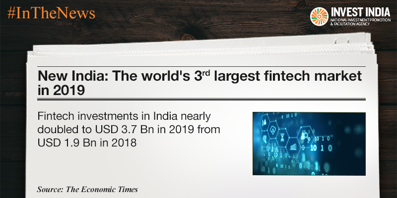 InvestIndiaUSA's tweet photo. #InTheNews
As per a report by @Accenture, #NewIndia became the 3rd largest fintech market globally with investments worth USD 3.7 Bn received in 2019. Payment #startups &amp; #insurtech firms received the majority of the #investments. Read more: https://t.co/D7CeaFInOi @USAmbIndia https://t.co/izinU5HwnD