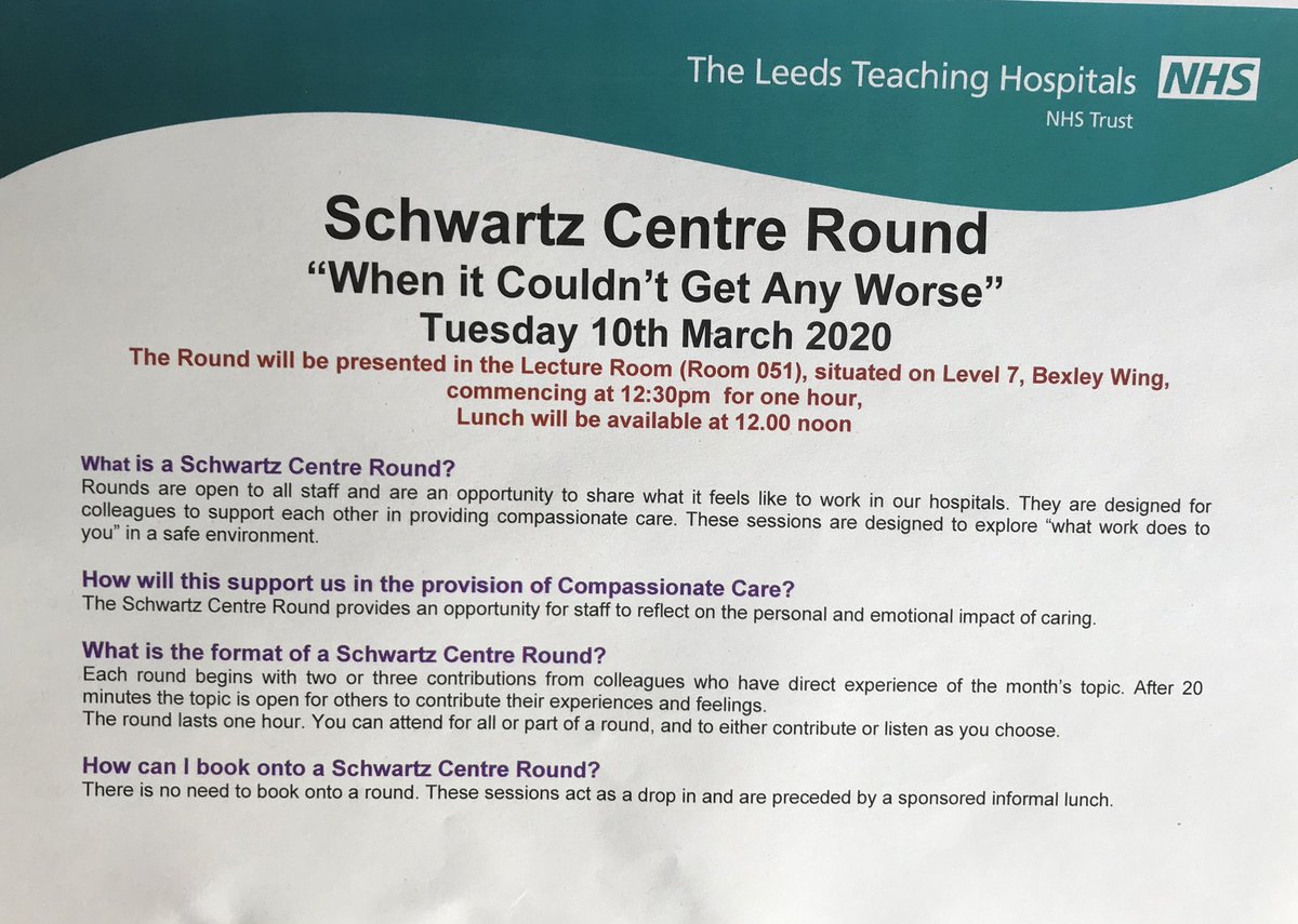 The next Schwartz round is on 10th March and is lead by critical care ⁦@LTHTCCOT⁩