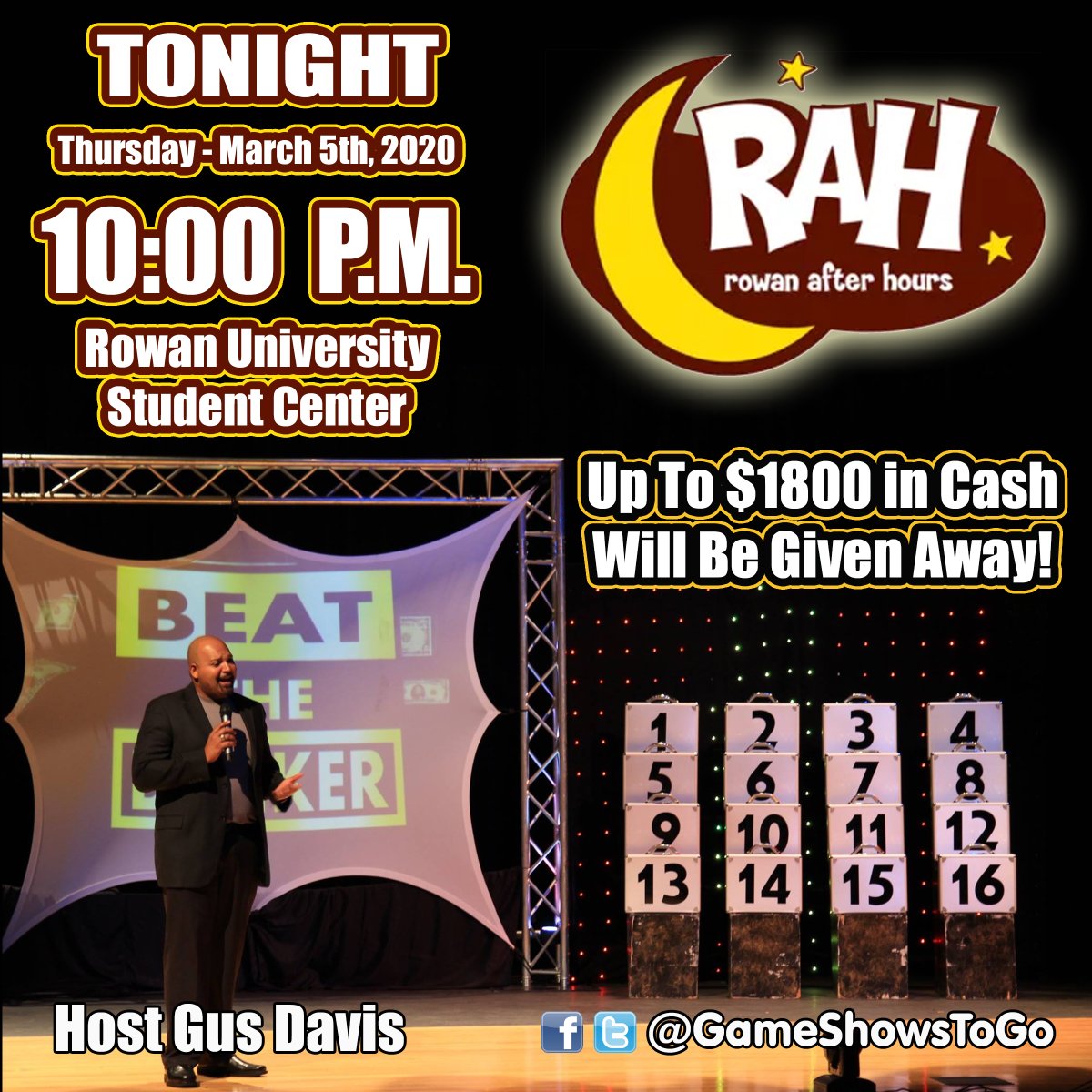ToGoEvents's tweet photo. Tonight we'll be with @RowanSCCA for Rowan After Dark. We love coming to this event. Beat the Banker has up to an $1800 prize package! Come Win! #GameShowsToGo #RowanAfterHours https://t.co/iLQikGjgvS