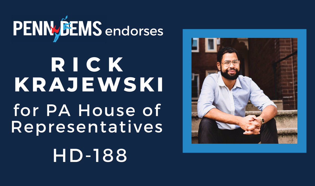PennDems's tweet photo. Penn Dems is proud to endorse Rick Krajewski for our own PA HD-188! Be sure to follow @rick4westphilly to get involved, and visit https://t.co/CBOFVcoBpe to read our full statement. #PADemPrimary https://t.co/yJY6ZY3Pri