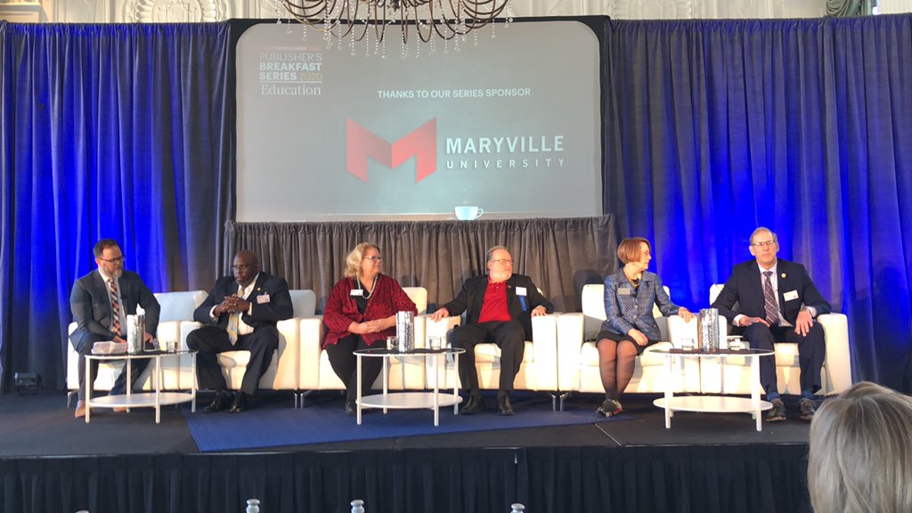 marciasullivan8's tweet photo. @stlouisbiz hosting the Publisher’s Breakfast focused on higher education. @MaryvilleU’s President, Mark Lombardi emphasizing the digital transformation of education. https://t.co/vhfFxwAd8H