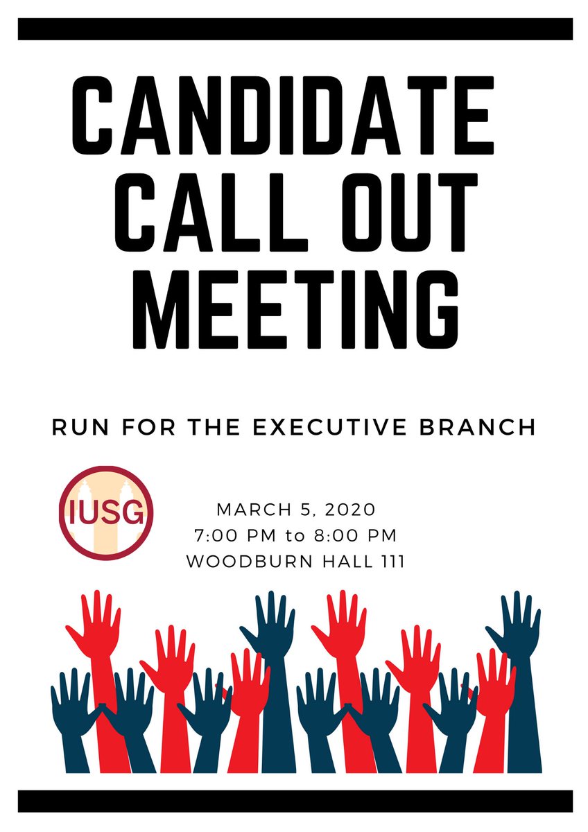 IUSGelections's tweet photo. Looking forward to seeing any interested candidates tonight! Woodburn 111, 7:00-8:00pm! https://t.co/1UiVoamkKq