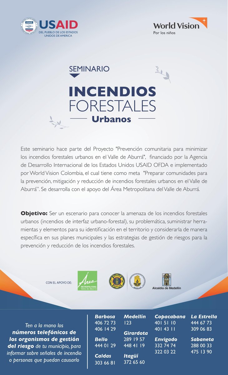Seminario de #IncendiosForestales Urbanos, brindará  los conocimientos  de prevención, mitigación y reducción en <a href="/Areametropol/">Área Metropolitana del Valle de Aburrá</a> || Apoyan <a href="/worldvisionco/">World Vision Colombia</a> @theOFDA, <a href="/AlcaldiadeMed/">Alcaldía de Medellín</a> <a href="/DAGRDMedellin/">DAGRD - Medellín</a> <a href="/USAID/">USAID</a> <a href="/USAID_Colombia/">USAID/Colombia</a> || <a href="/chbenavidesc/">Charles Benavides</a> <a href="/cartaGRD/">Carlos Andrés Cartagena Cano</a>