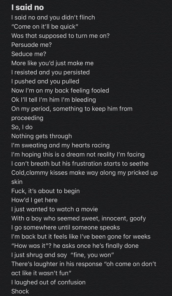 ValTinnaa's tweet photo. Never said anything, even to my family. It’s hard to speak up when I convinced myself that this was a consensual encounter. To any woman out there who feels that they are not validated, the moment “no” comes out of your mouth, it is no longer CONSENT!(men too). I was 15. https://t.co/EKU6f6AsjX