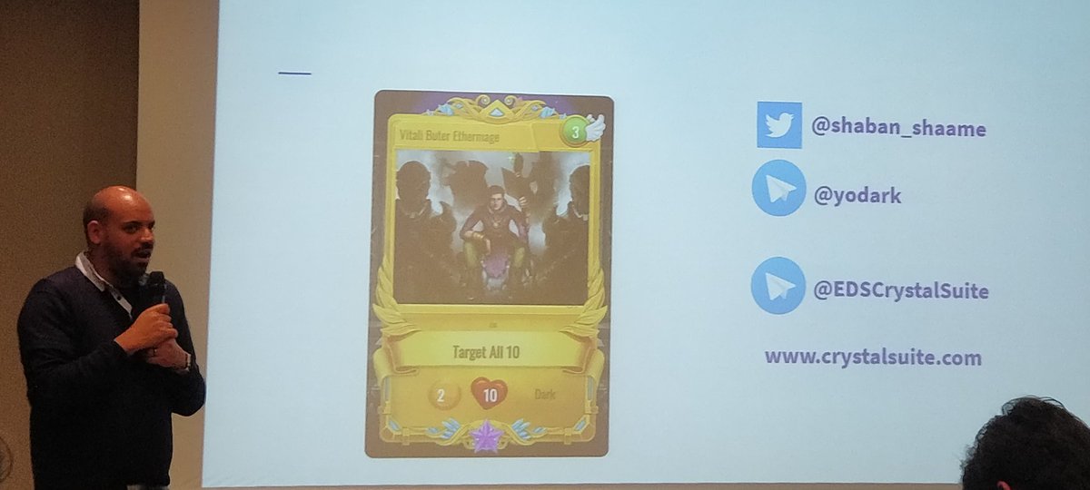 elmalandr0's tweet photo. Nice to heard @shaban_shaame on Token & asset and Orb. @CounterpartyXCP, @SpellsofGenesis, some piece of @MandelDuck in some slides, reminde me #rarepepecards. #Ethcc3 https://t.co/xInHeH20pa