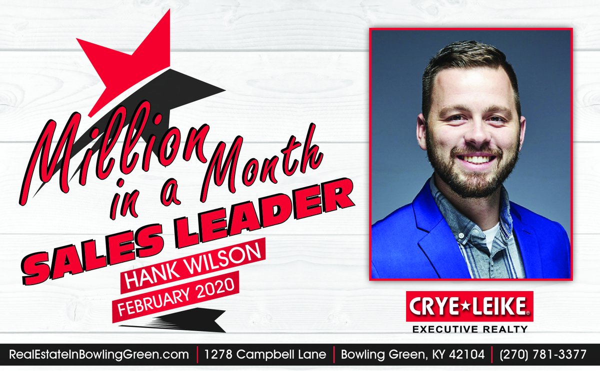 🎉Crye-Leike Executive Realty would like to congratulate Hank Wilson for being one of our "Million In A Month" Sales Leaders for February 2020!!

Click 👍 to help us congratulate Hank!!
#cryeleikebg #millioninamonth