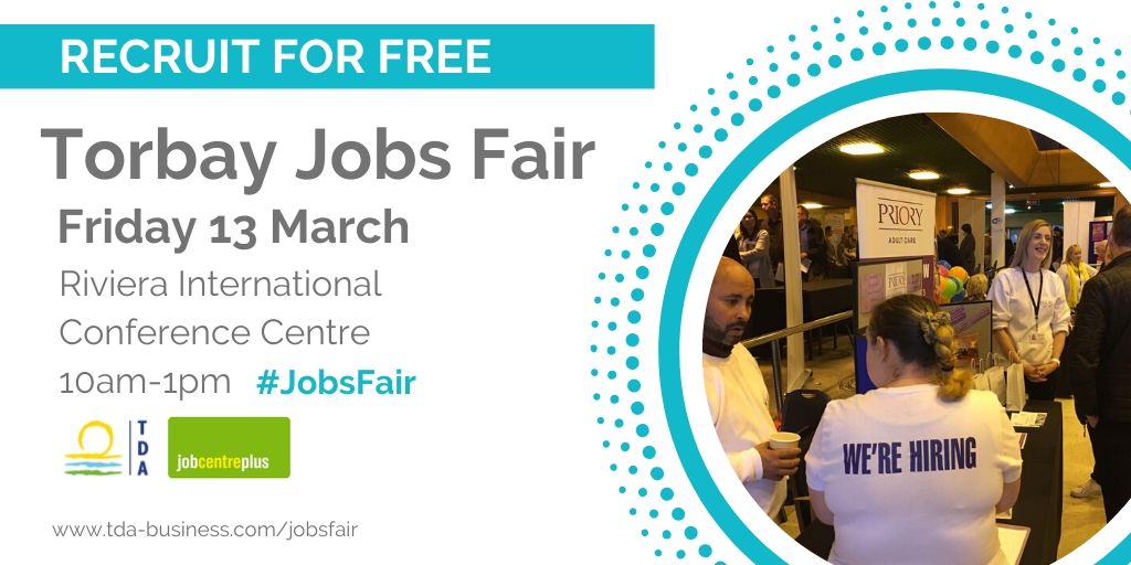 Calling all local businesses who have live vacancies to fill. We have a few stands still remaining at next weeks Torbay #JobsFair. Book your free stand today for your chance to #recruit for FREE, talk directly to candidates and fill your vacancies. ow.ly/EKpP50yDwpJ