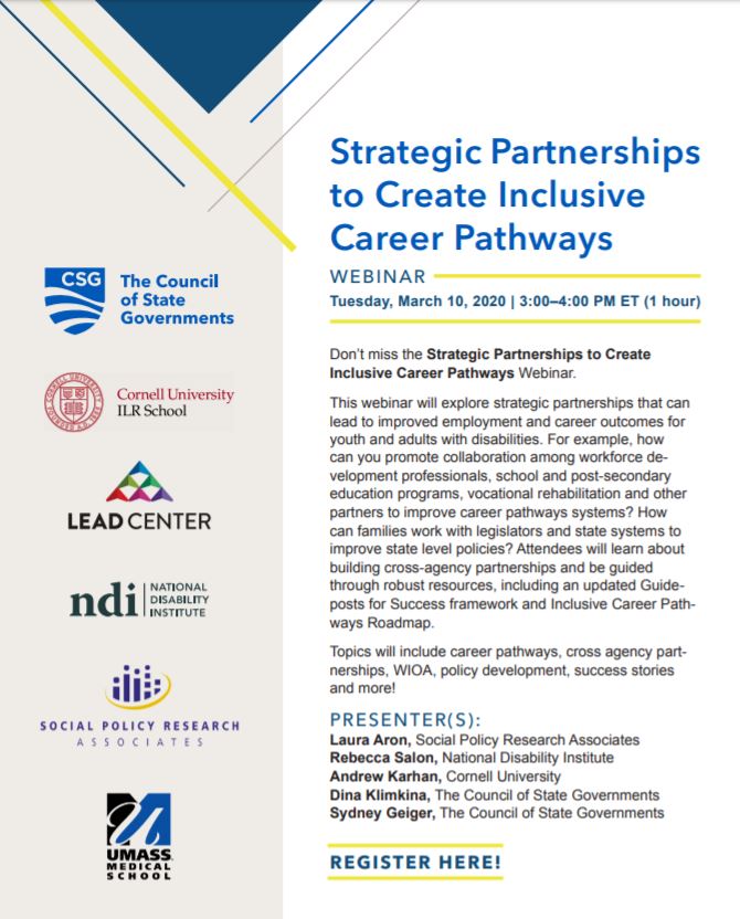 dklimkina1's tweet image. Have you registered for the Strategic Partnerships to Create Inclusive Career Pathways Webinar yet? ow.ly/8CXg50yyHbx
#DisabilityEmployment #StrategicPathways #CareerDevelopment