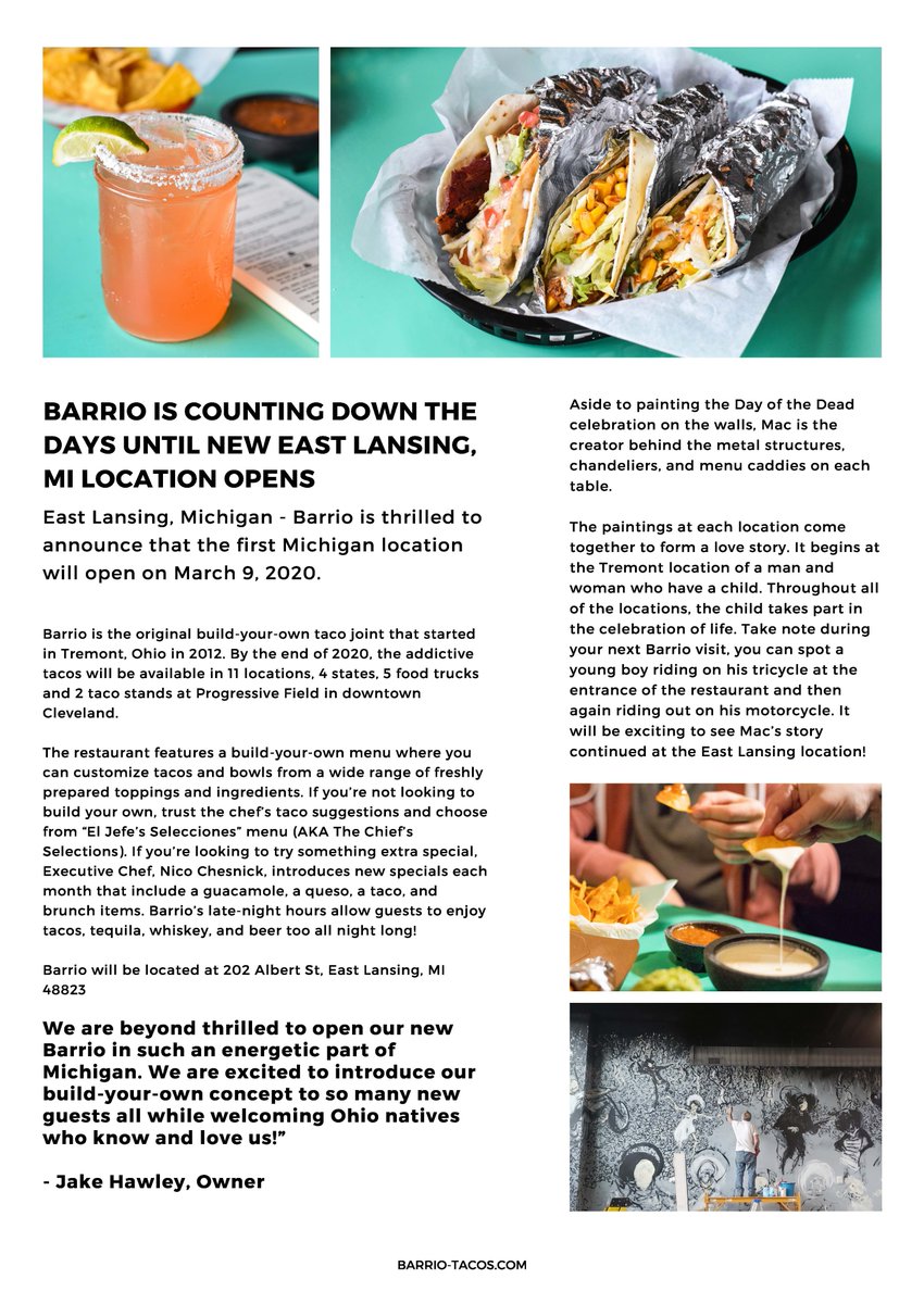 Harbor Bay Ventures (@hb_ventures) on Twitter photo As we prepare to get underway with INTRO in #cleveland it's exciting to share that Cleveland's homegrown <a href="/BarrioTacos_/">Barrio Tacos</a> will be opening it's first Michigan location in our #eastlansing Center Center District on Monday, March 9th! We can't wait! As we prepare to get underway with INTRO in #cleveland it's exciting to share that Cleveland's homegrown <a href="/BarrioTacos_/">Barrio Tacos</a> will be opening it's first Michigan location in our #eastlansing Center Center District on Monday, March 9th! We can't wait!