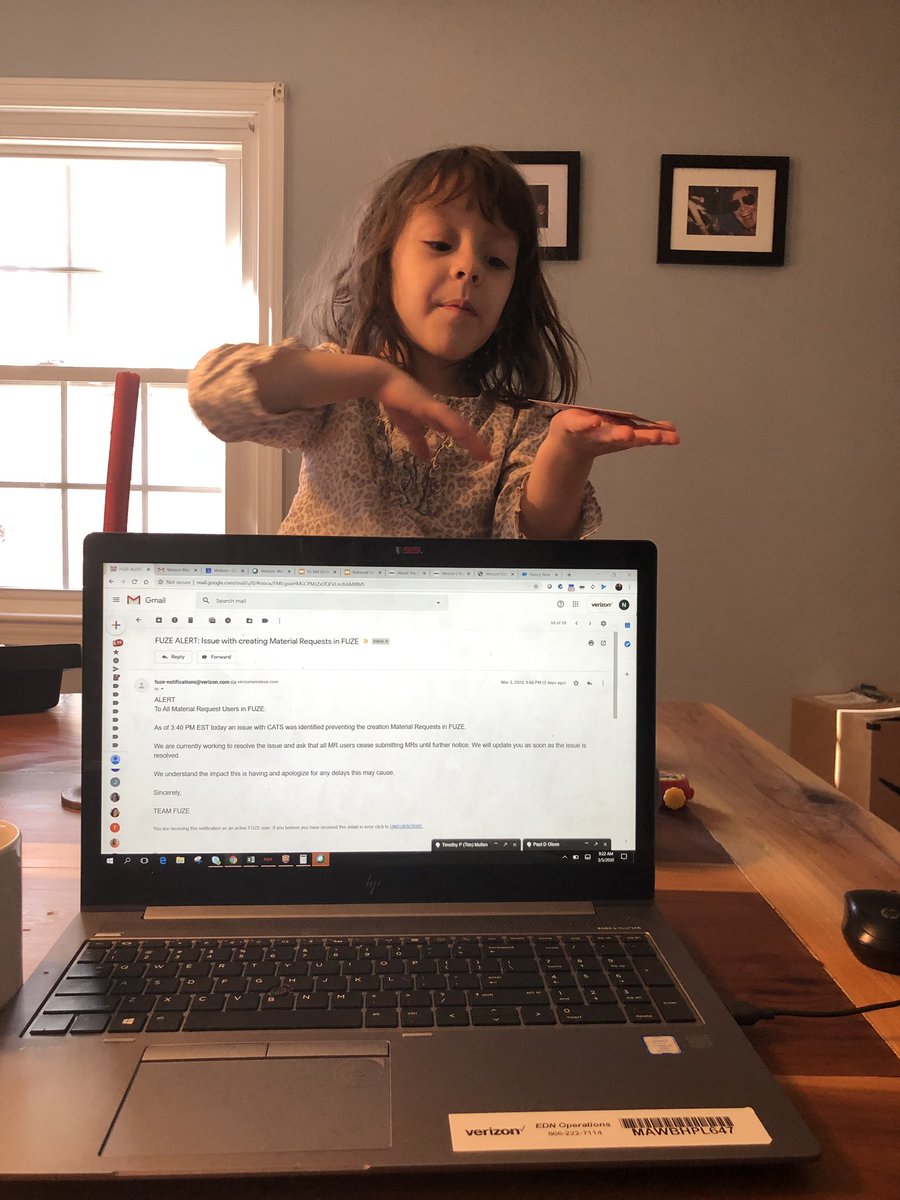nancy_p_1015's tweet image. It’s Murphy’s law that when you are on a work call your kid will talk loudly right next to you . 
Yay for water main breaks closing daycare. 
She is so cute though 🥰
#sweetp #magictricks #momlife #verizonscutestpm