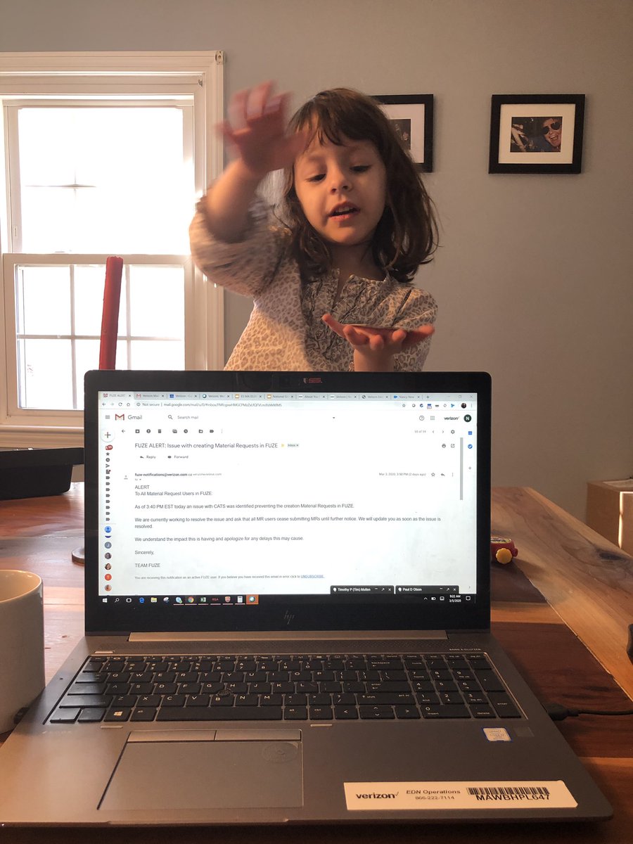 nancy_p_1015's tweet image. It’s Murphy’s law that when you are on a work call your kid will talk loudly right next to you . 
Yay for water main breaks closing daycare. 
She is so cute though 🥰
#sweetp #magictricks #momlife #verizonscutestpm