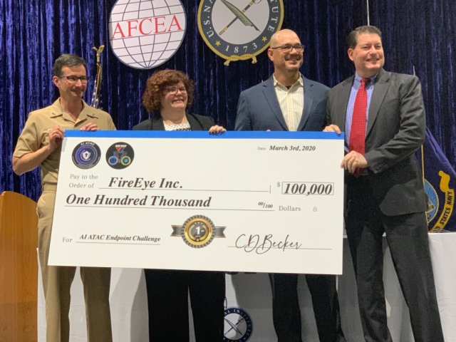 mrf0509's tweet photo. NAVWAR enterprise has named @FireEye Endpoint Security as the $100,000 first place winner of the Artificial Intelligence Applications to Autonomous Cybersecurity Challenge. https://t.co/GU1EeXvbaE https://t.co/nSBg7qBfmf