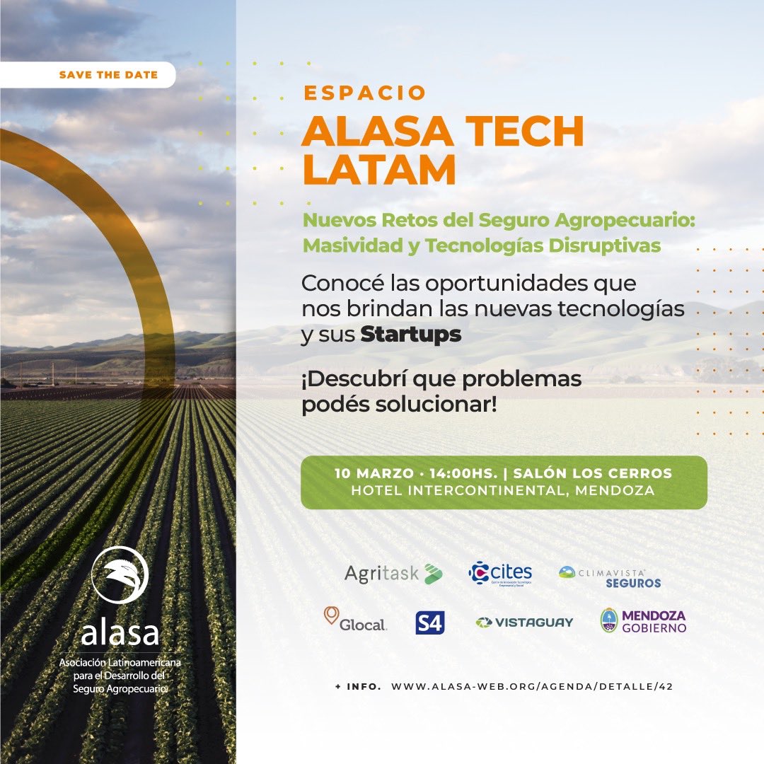 GbotAg's tweet photo. La semana que viene vamos a estar en Mendoza en el ESPACIO ALASA TECH LATAM, presentando #GBOT en el XVI CONGRESO INTERNACIONAL. Con el apoyo de @cites_gss, @Glocalagro y @Club_AgTech 

•Programa de actividades ➡️ https://t.co/OaGzEFpSIC https://t.co/dq3smWJOQF
