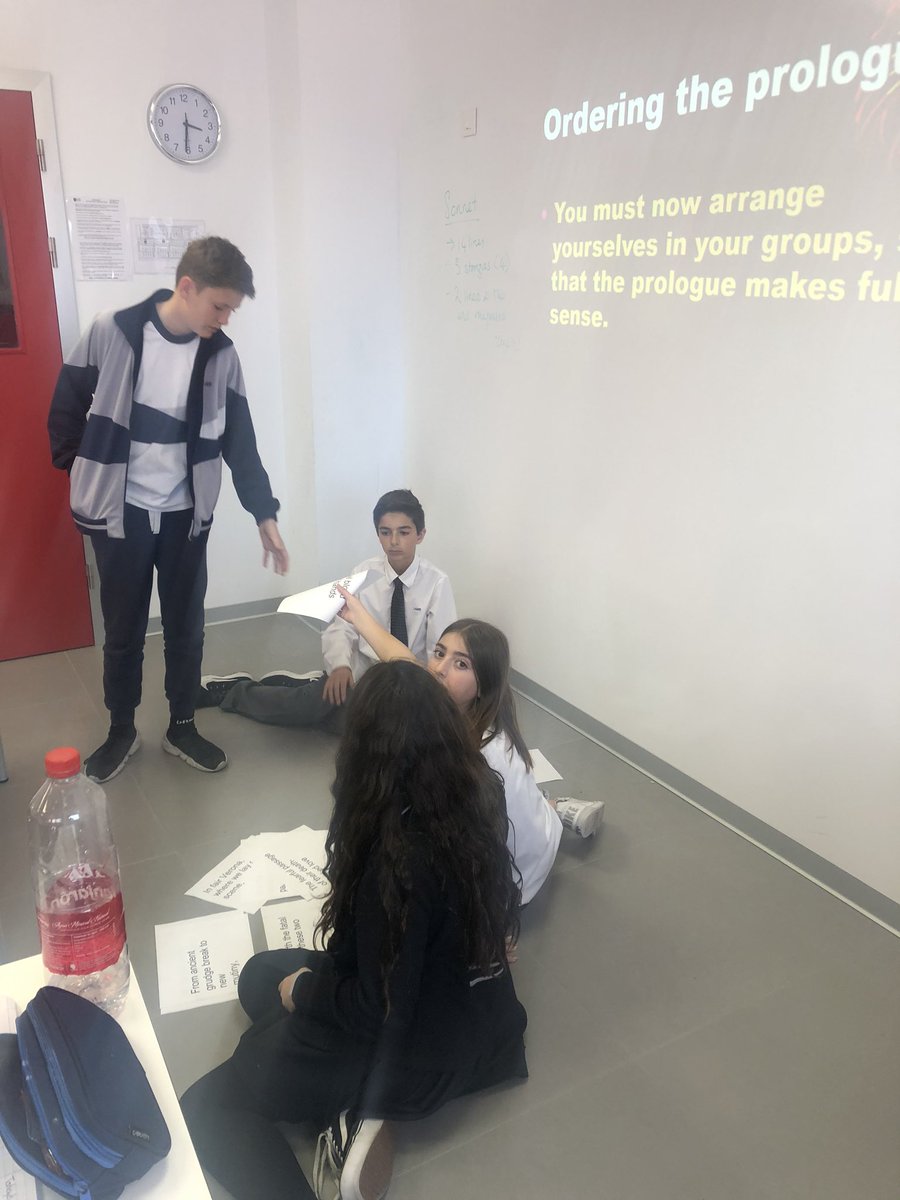 ClaireHasirci's tweet photo. Teaching R&J to Y8 children whose 1st language isn’t English. Ordering the prologue. Challenging but a lot of fun! If you set the bar high, they invariably rise to meet it! #LESAmazingLearning @twmdavidson https://t.co/zWtUQn1wlS