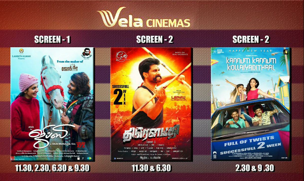 velacinemas's tweet photo. Upcoming week schedule @velacinemas
#Gypsy
#Throwpathi &
#KKK
Enjoy ur weekend 😎 https://t.co/HYaVwXnA6k