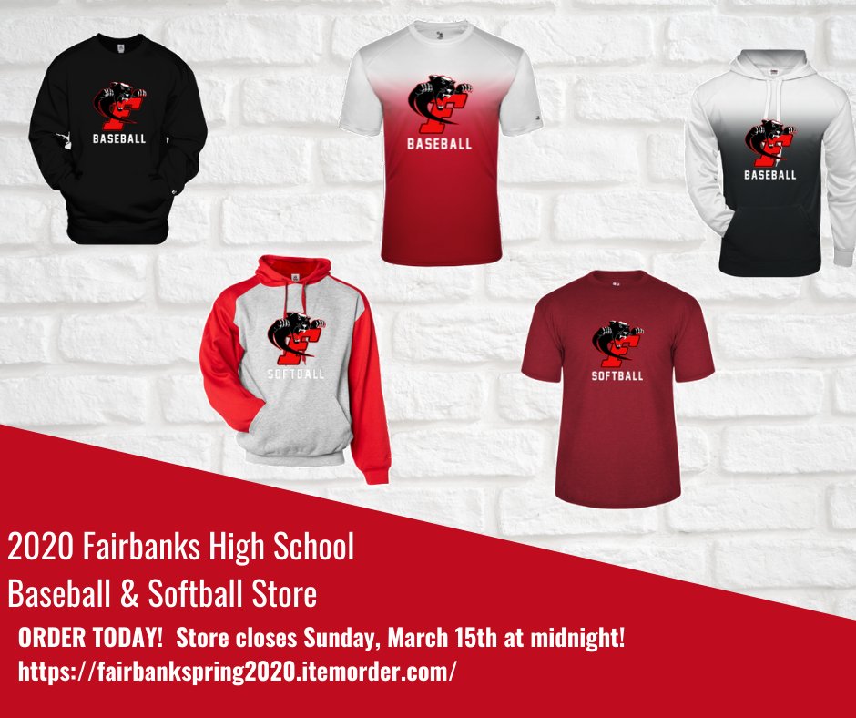 dwgear's tweet photo. Hey @FbanksBaseball @FairbanksHS_SB! Your spring spirit store is open! Order soon...store closes March 15th! https://t.co/bdLblfsNu8 https://t.co/MiIlHwbeaY