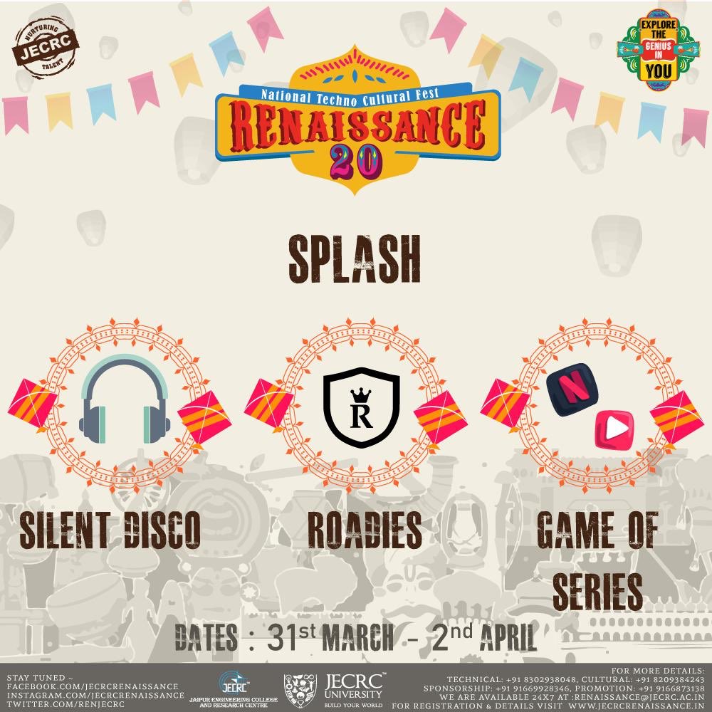 jecrcuniversity's tweet photo. #ren20 #ExploreTheGeniusInYou #BackWithTheClap  #NurturingTalent #BuildYourWorld #20YearsYoung #TomorrowIsNow #LifeAtJECRC #TeamJECRC #JECRCren #TechnoCulturalFest #CollegeFest https://t.co/SiRIky2y2G