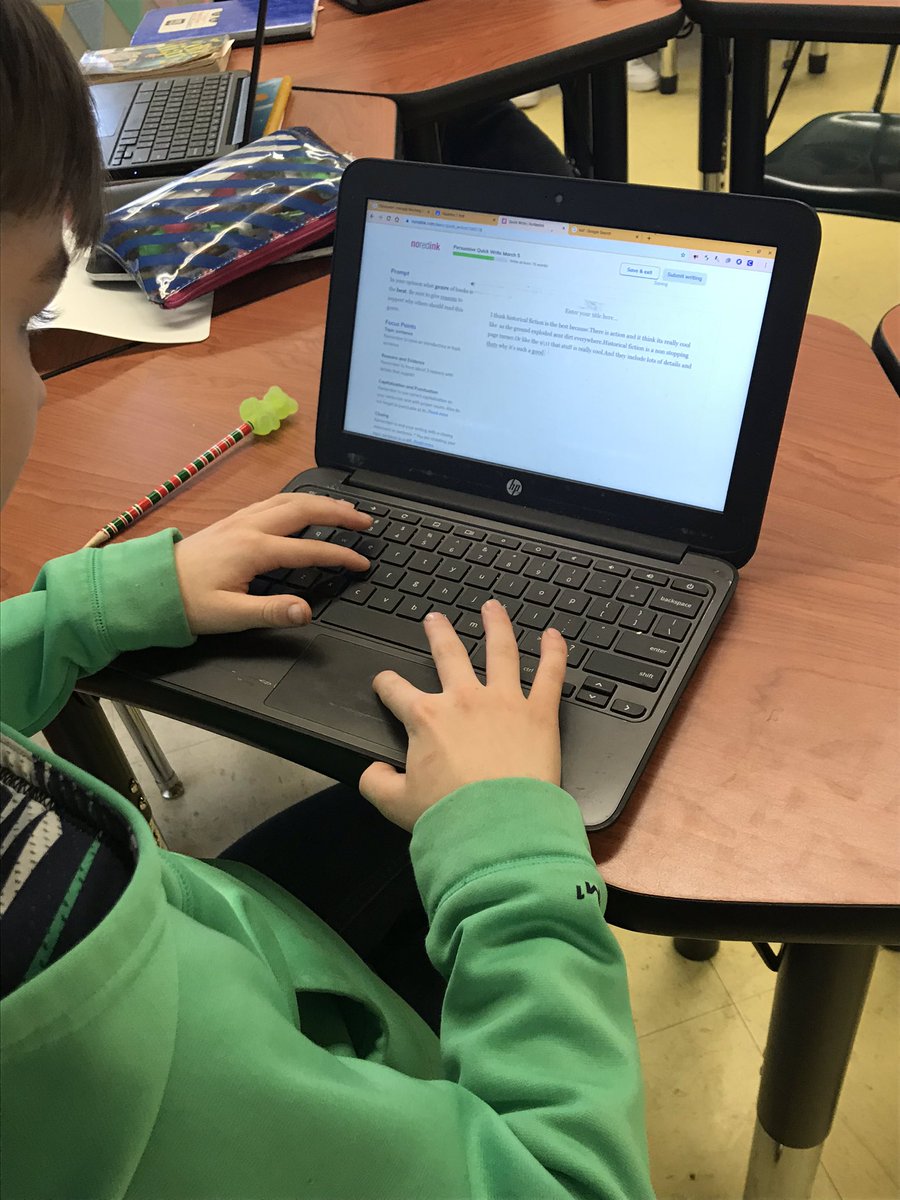 MrsWilson_6th's tweet photo. Love incorporating @noredink into my 5th grade classroom ! Students are able to complete quick writes, practice and learn grammar and writing skills in an engaging way ! #TeamAmelia #AmeliaFirst @ACMSRaiders @BobbyTShockley1 @dantrumpacms https://t.co/8NP3oWxXcB