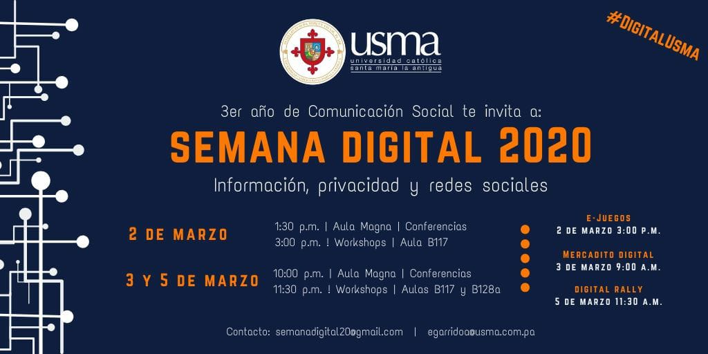 janeth_lia's tweet image. La mejor manera de conocer sobre el mundo digital te  lo presentará  la @USMApanama  en un semana... #perdig2020 #digitalusma @tareatuitera  @Elissaga